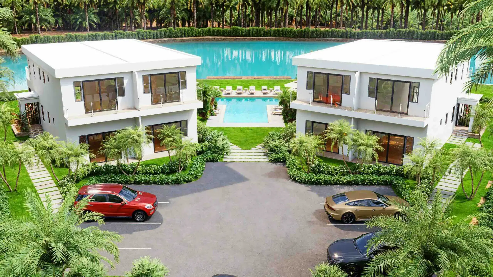 Luftbild-Rendering der Modern-Kollektion bei Alma Residences, Freeport