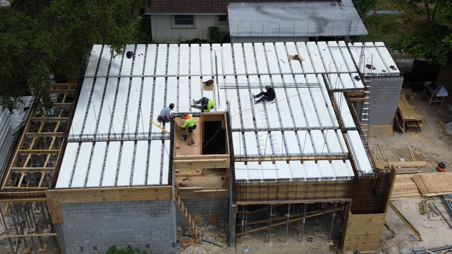 Drone view of the reinforced concrete deck under construction in Freeport