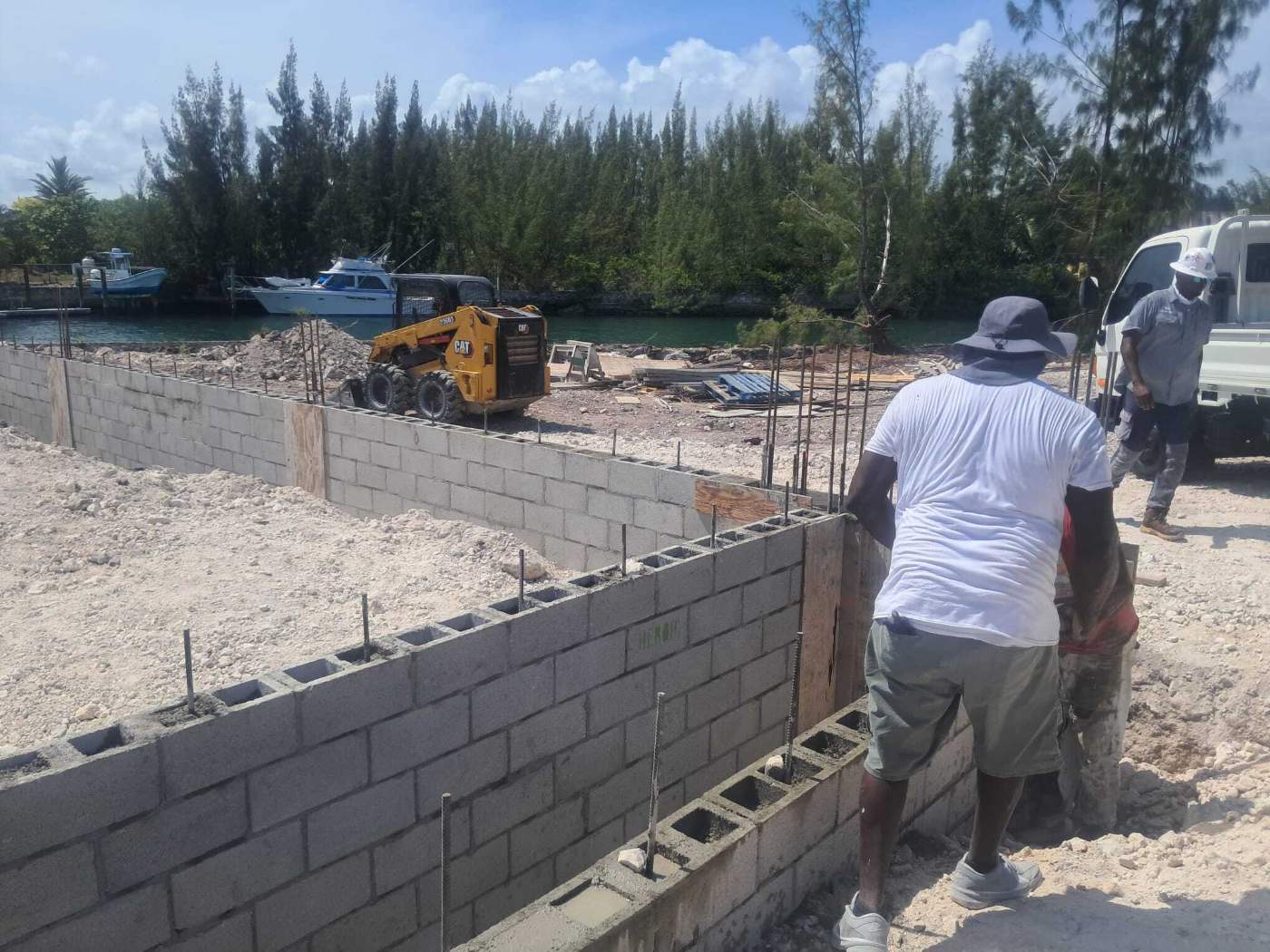 Block work on a CPH build site in Freeport, Grand Bahama