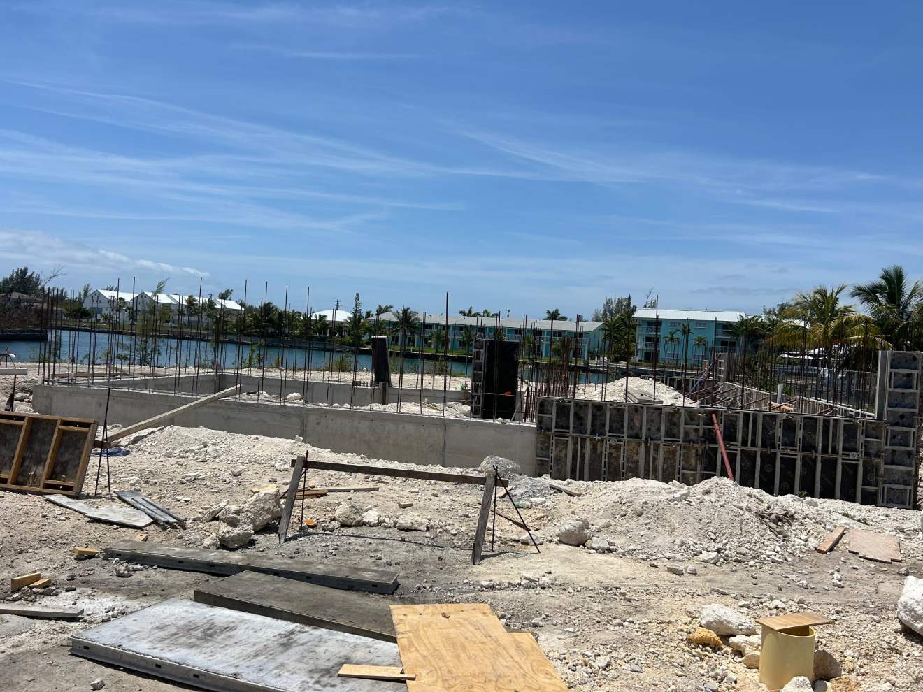 Foundation works on a waterfront lot in Freeport, Grand Bahama