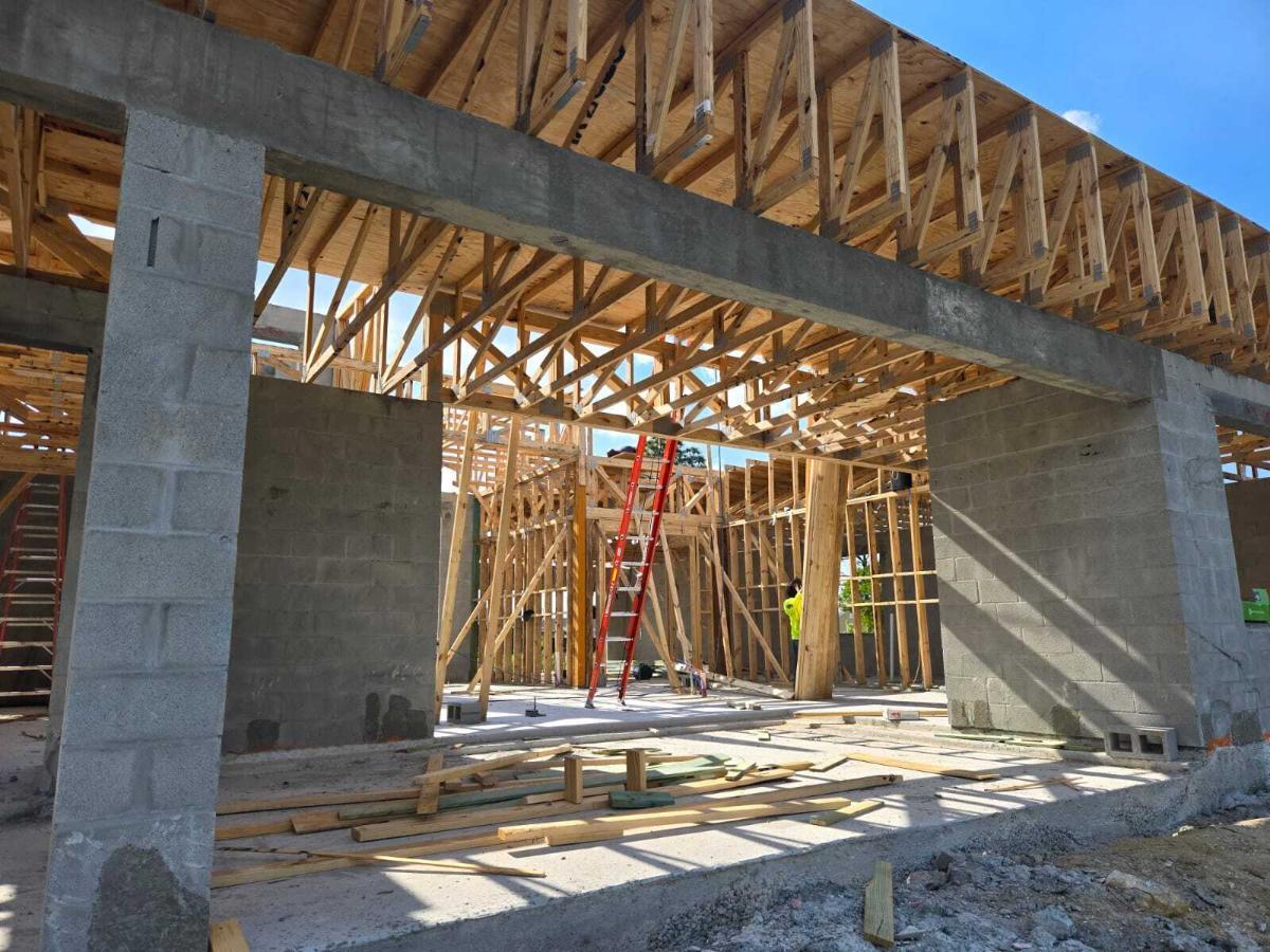 Roof structure under construction on a CPH home in Freeport